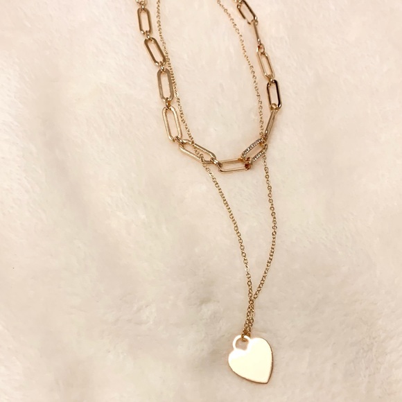 SOLD NWOT Layered Heart Pendant Chain Faux Gold Faux Diamond Necklace - Picture 3 of 5
